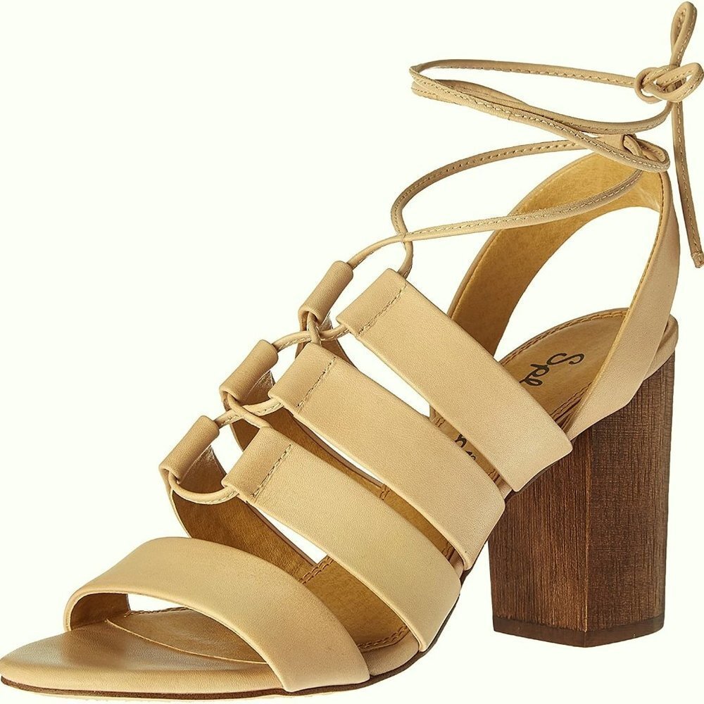 sz 10  New Splendid Brayden Lace Up Sandals Block Heel Black Leather Gladiator